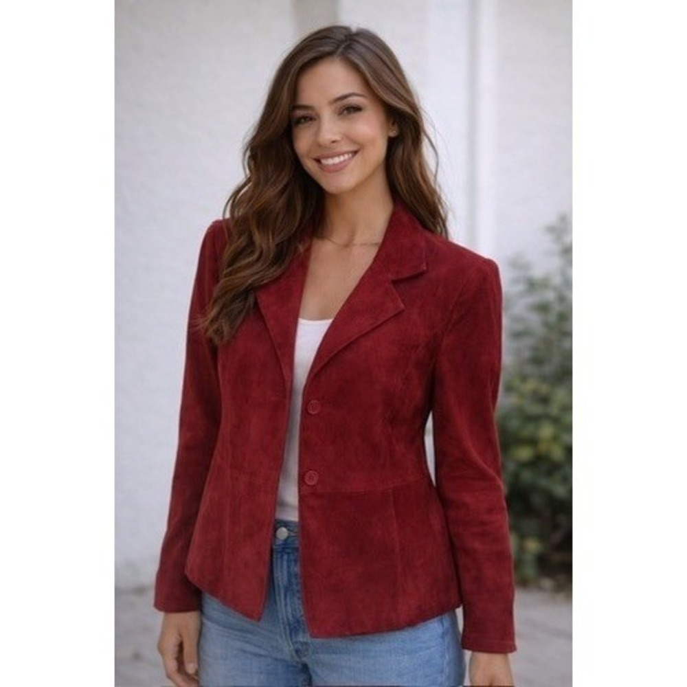 Vintage Brandon‎ Thomas Burgundy Red Suede Leather Blazer Jacket Womens M